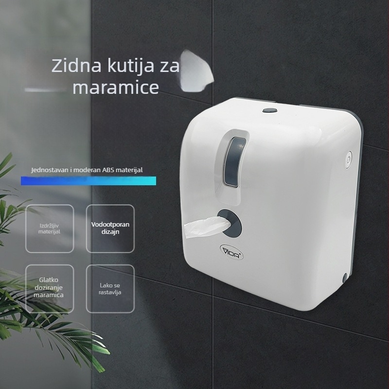 Zidna centrala kutija za maramice za kupaonicu, plastična, bez bušenja