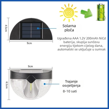 Solarna 6-LED polukružna lampa za ogradu, LED-projektor za zid i osvjetljenje stepenica