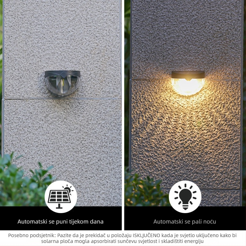 Solarna 6-LED polukružna lampa za ogradu, LED-projektor za zid i osvjetljenje stepenica