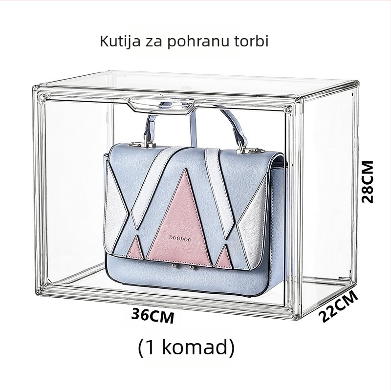 Prozirna kutija za pohranu torbica i figurica s magnetskim zatvaranjem, otporna na prašinu i plijesan, 18 L