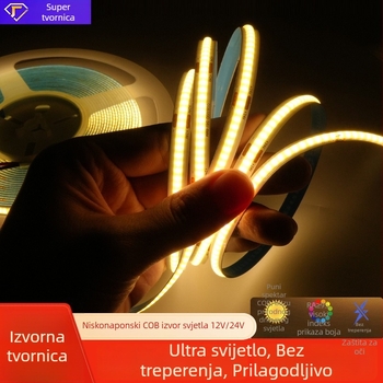 24V COB LED traka, samoljepljiva fleksibilna LED traka za ormariće i stropove, 10W, 90CRI, prilagodljiva svjetlost, kut zračenja 180°, 320/480 LED