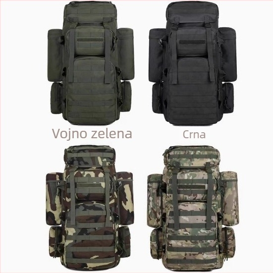 Vanjski taktički ruksak od Oxford platna, vodootporan i otporan na habanje, velika kapacitet 56–75 L, dimenzije 70×35×28 cm, unisex, za planinarenje i alpinizam