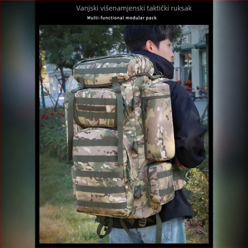 Vanjski taktički ruksak od Oxford platna, vodootporan i otporan na habanje, velika kapacitet 56–75 L, dimenzije 70×35×28 cm, unisex, za planinarenje i alpinizam