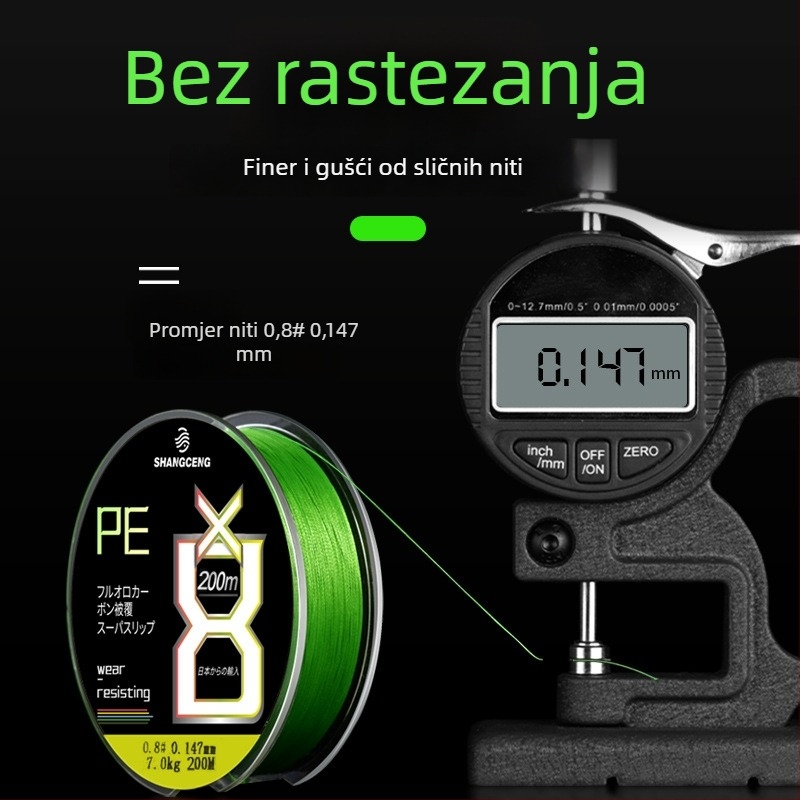 PE glavna linija, 8-vlaknasta linija za ribolov, glatka, dugi domet bacanja, visoka čvrstoća