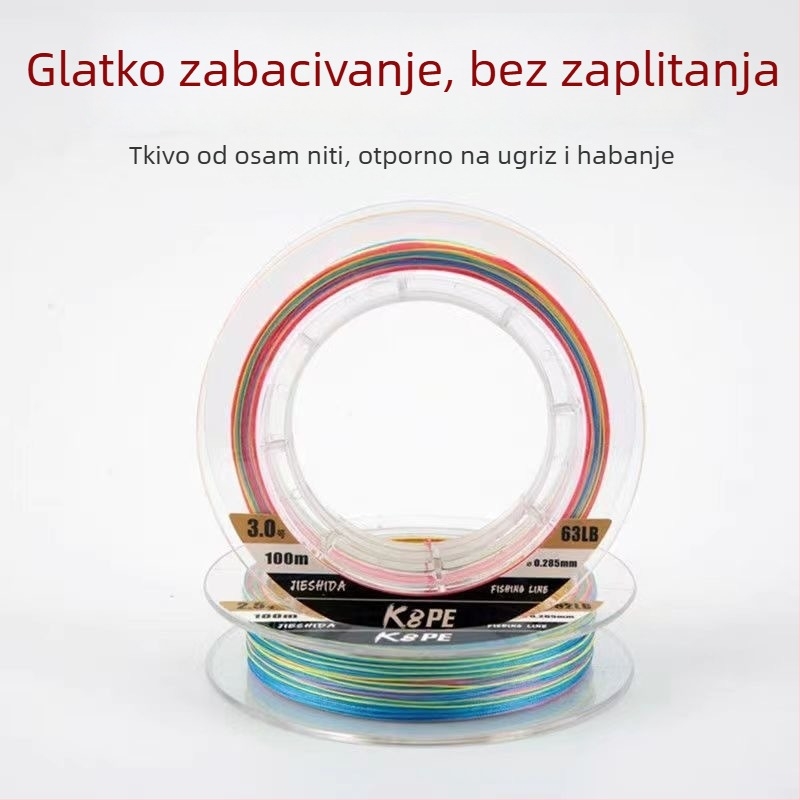 100 m plietana PE ribolovna linija, glavna linija i predvez, visoka čvrstoća za dugačka bacanja