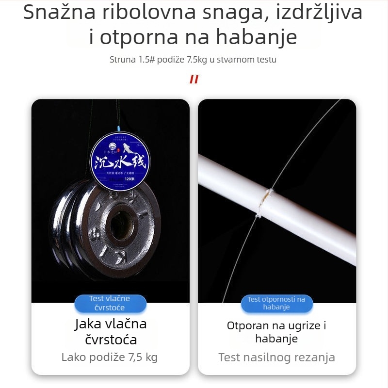 Potapajuća glavna linija za ribolov, izuzetno mekana, visoka probojna čvrstoća, bez uvijanja