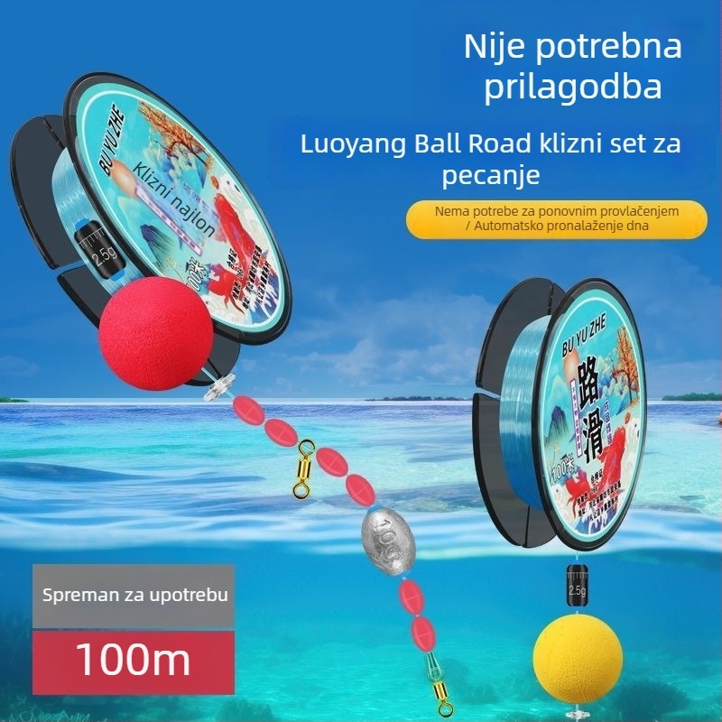 Klizni set ribarske linije s kugličnim plovkom za dugačka bacanja, morski i obalni ribolov, predvezan najlon 100 m