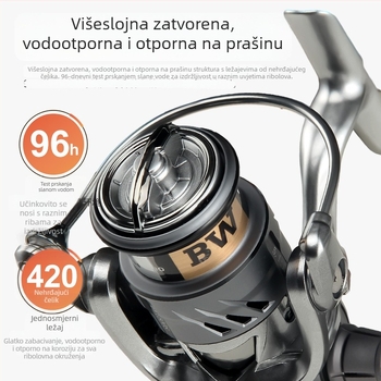 Karbonski spinning kolut za dugačke izbačaje, zavrtljiva ručica, 5+1 ležajeva