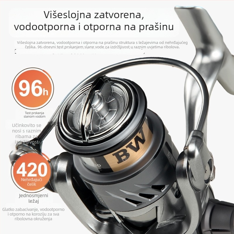 Karbonski spinning kolut za dugačke izbačaje, zavrtljiva ručica, 5+1 ležajeva