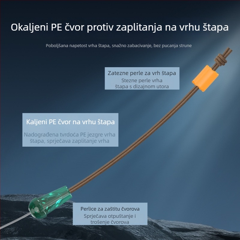 Set linija za lov karpa s ojačanim vrhom štapa za natjecanja u crnim jamama, unaprijed vezana glavna linija za karpa.