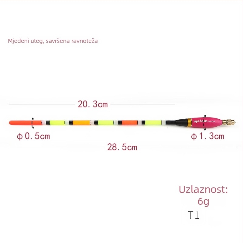 Vertikalna pluta za ribolov od Barr Fir s mosadnom težinom i dugim repom, vodootporna