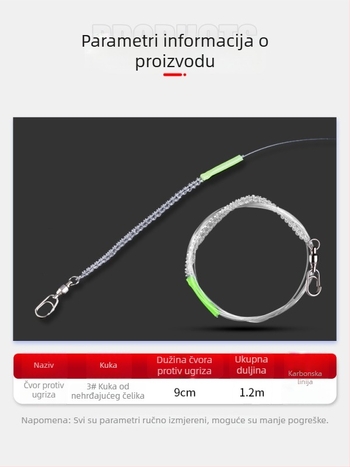 Karbonska linija za morski ribolov – završena podlinija s anti-žvačkim segmentom i svjetlećim prednjim dijelom, otporna na habanje