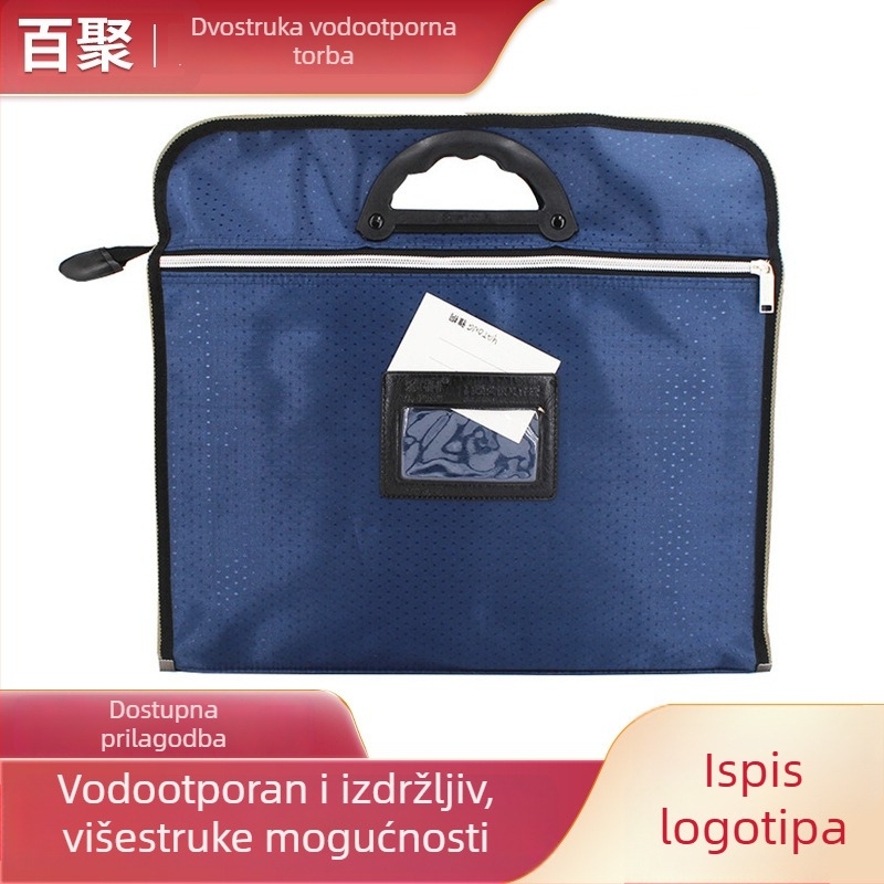 Pojačana torba od Oxford tkanine s džepom za vizitke, dvostruka vodootporna torba za dokumente, torba za dokumente koju se nosi u ruci, tiskano logotip proizvođača, pohrana