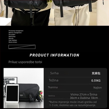Muška crossbody torba, velika kapaciteta, najlon, urbani gradski stil, funkcionalna vodootporna torba