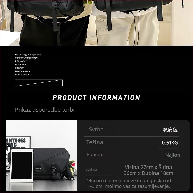 Muška crossbody torba, velika kapaciteta, najlon, urbani gradski stil, funkcionalna vodootporna torba
