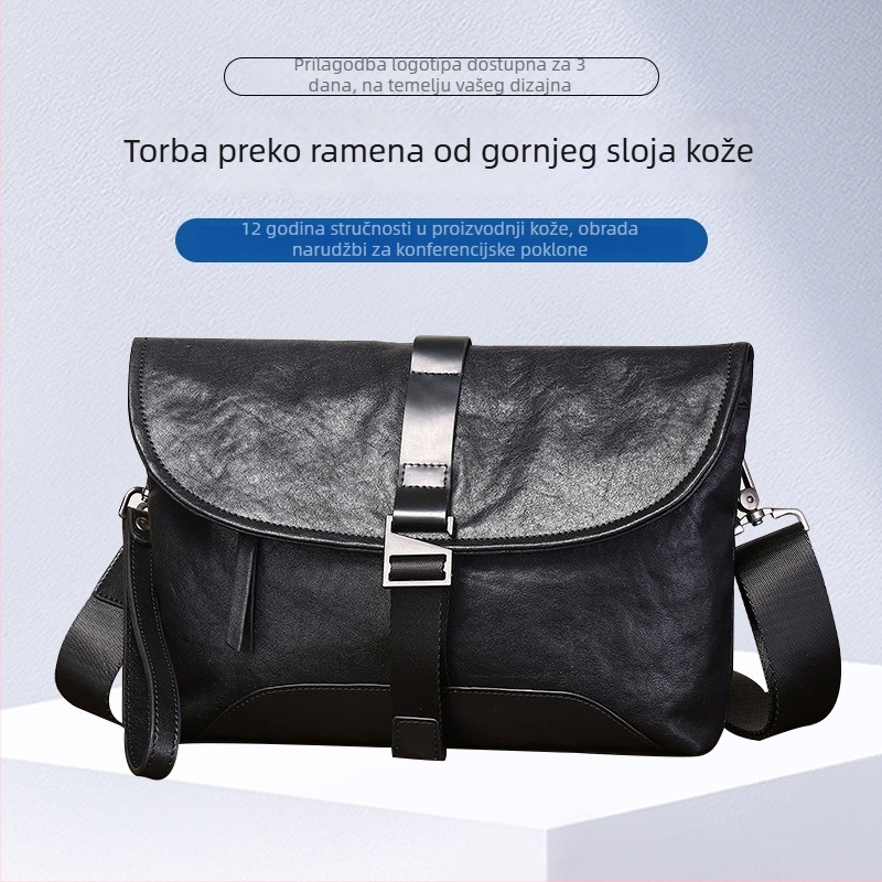 Muška torbica za rame od prave kože, crossbody torba od prvog sloja biljno obrađene kože, casual i svestrana 9846
