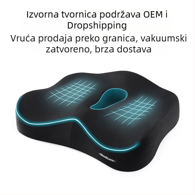 Jastučić za sjedenje od memorijske pjene 44×39×10 cm, ortopedna podrška za donji dio leđa, jastučić za hemoroide za ured i automobil