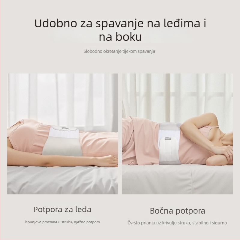 Jastuk za lumbalnu podršku tijekom spavanja, toplina i udobnost, namijenjen ženama, pogodan za ležanje na leđima i ublažavanje napetosti u donjem dijelu leđa