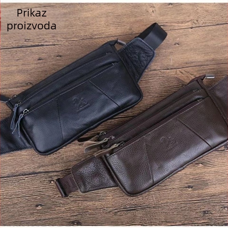 Muška torbica od prave kože za pojas ili prsni dio, crossbody, višenamjenska torba preko ramena, koža prvog sloja, futrola za telefon i naočale