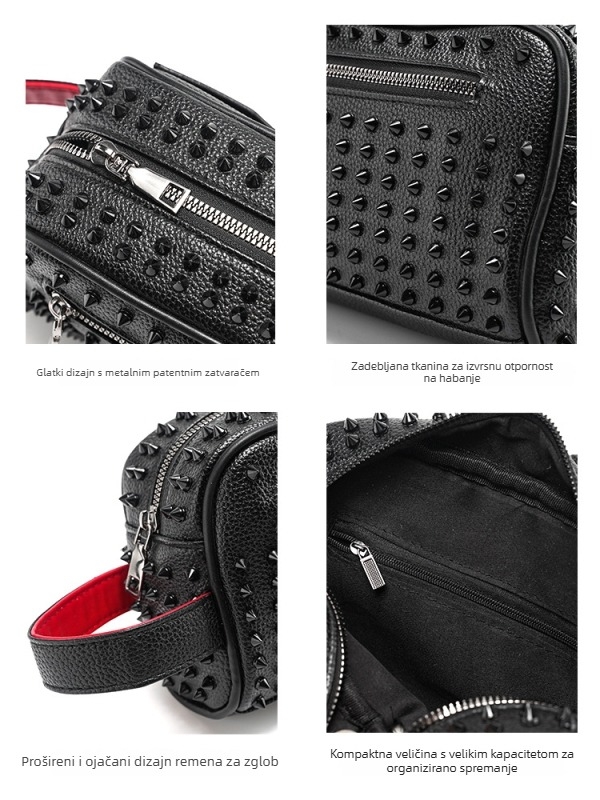 Muška PU clutch torba s rivetima, kontrastne boje, minimalistički stil, za mlade