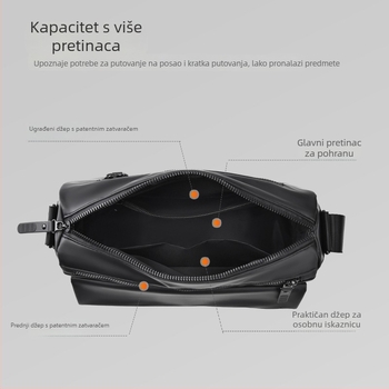 Muška kožna crossbody torba s dvostrukim zatvaračima, velika kapaciteta, jednostavan i moderan dizajn, za svakodnevni odlazak na posao i vožnju biciklom, pogodna za 8-inčni prijenosnik