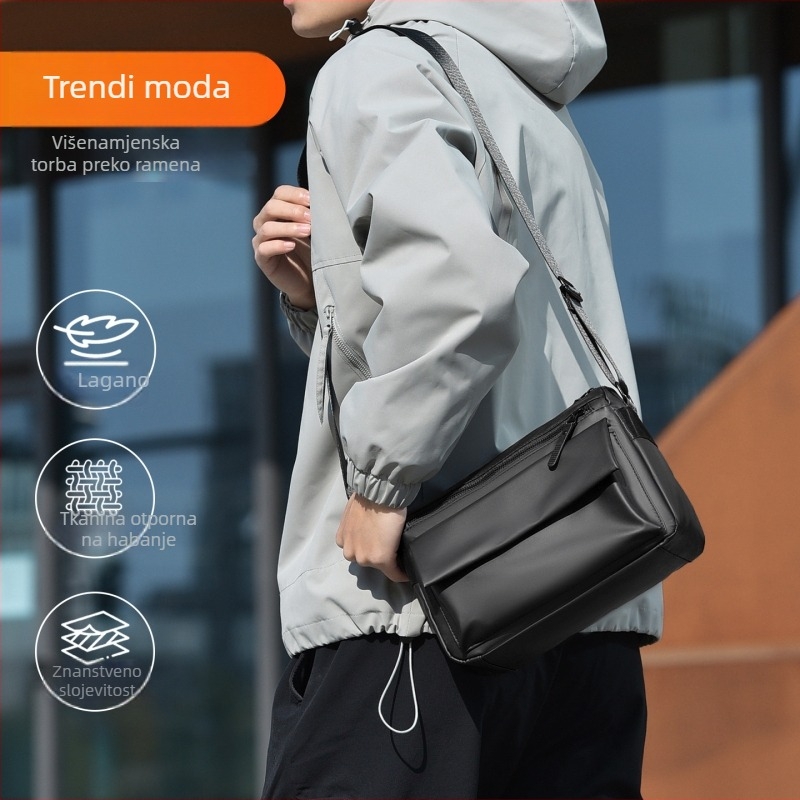 Muška kožna crossbody torba s dvostrukim zatvaračima, velika kapaciteta, jednostavan i moderan dizajn, za svakodnevni odlazak na posao i vožnju biciklom, pogodna za 8-inčni prijenosnik