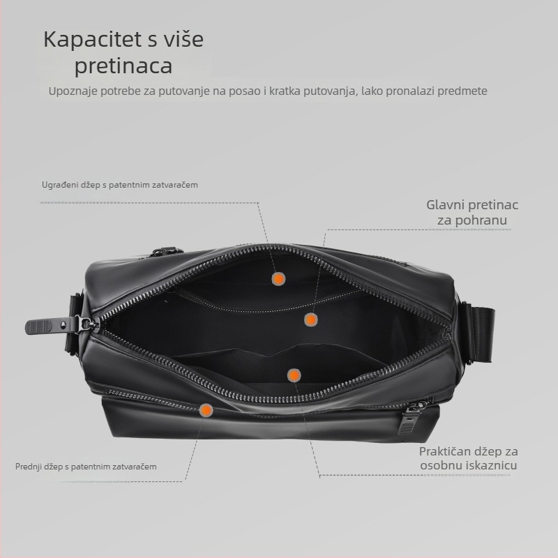 Muška kožna crossbody torba s dvostrukim zatvaračima, velika kapaciteta, jednostavan i moderan dizajn, za svakodnevni odlazak na posao i vožnju biciklom, pogodna za 8-inčni prijenosnik