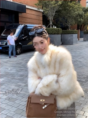 Seoul Daughter Kaput od umjetne lisice, kremasti razmazani efekt, chenille tkanina, ženski zimski kaput, kratka duljina