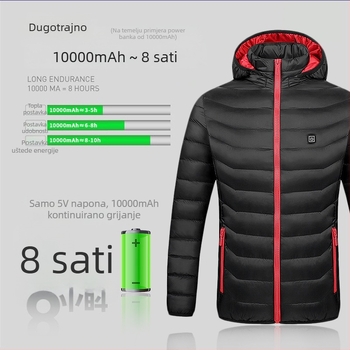 Ženska električno grijana jakna od pamuka s kapuljom, lagana, USB grijanje