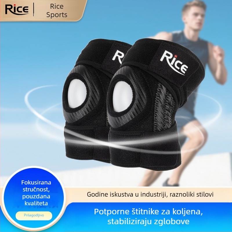 Koljeni štitnik s karbonskim uzorkom, otvoreni dizajn, zaštita meniska, zaštita od udara, s opružnom podrškom i kompresijom za planinarenje i fitness