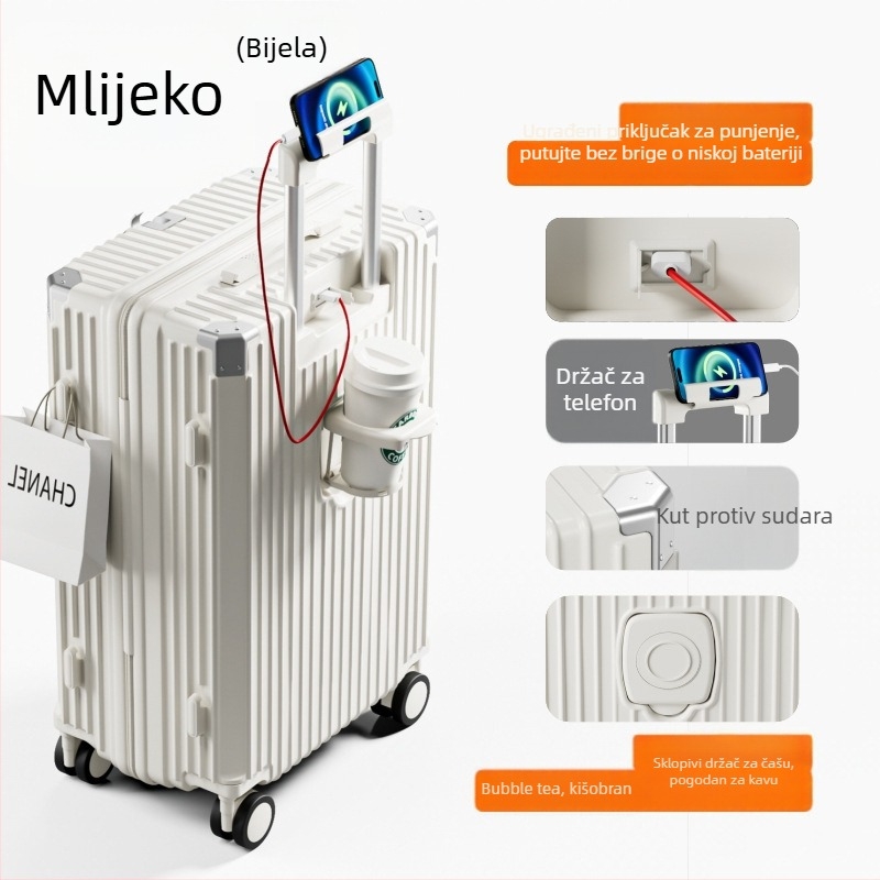 Novi studentski kovčeg velike kapacitete s 360° kotačićima, teleskopska ručka, ABS, USB priključak, otporan na ogrebotine, kombinacijski lok, model 018