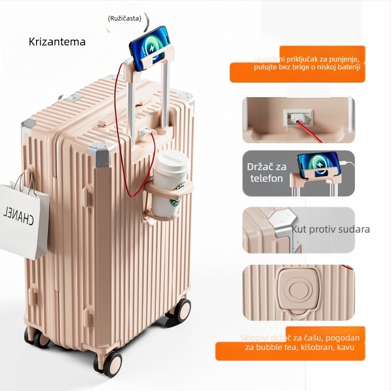 Novi studentski kovčeg velike kapacitete s 360° kotačićima, teleskopska ručka, ABS, USB priključak, otporan na ogrebotine, kombinacijski lok, model 018