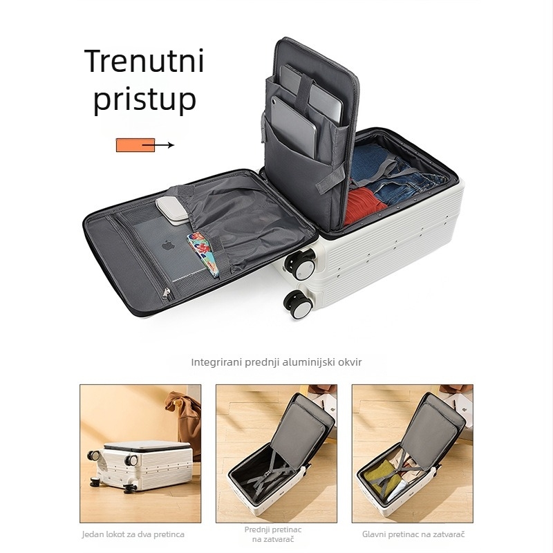 Kofer s prednjim otvaranjem, aluminijski okvir, TSA zaključavanje s kodom, 20-inčni kabinski kofer, unisex, od polikarbonata