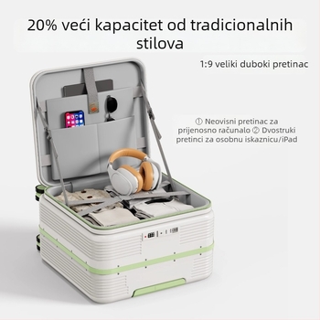 Koferić s prednjim otvorom, duboki odjeljak, 18-inčni, mali i lagani, crtani stil, s univerzalnim kotačićima i kombinacijskim zaključavanjem, za ručnu prtljagu, prilagodljiv