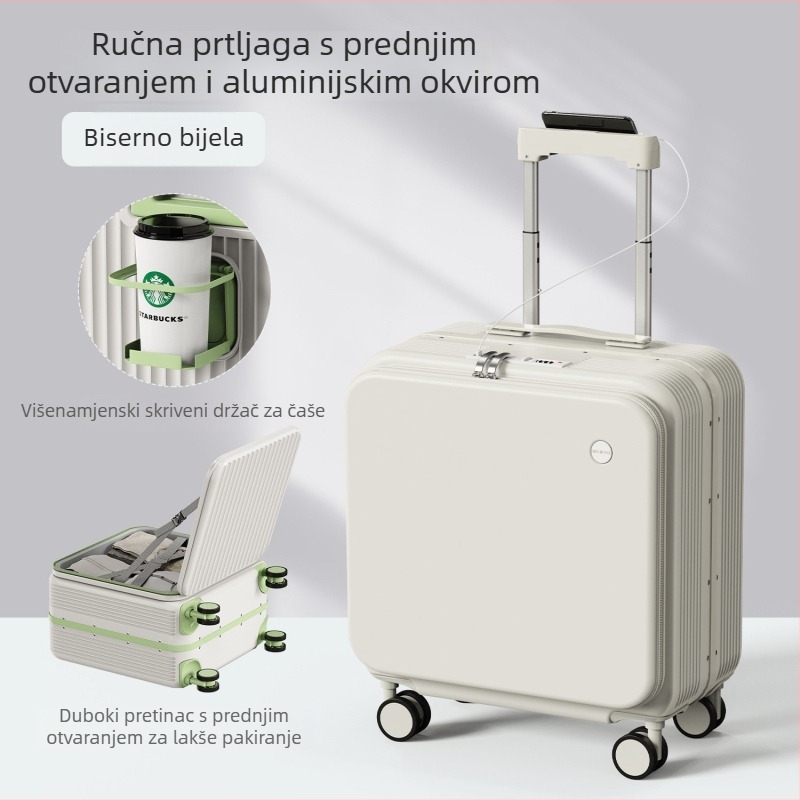 Koferić s prednjim otvorom, duboki odjeljak, 18-inčni, mali i lagani, crtani stil, s univerzalnim kotačićima i kombinacijskim zaključavanjem, za ručnu prtljagu, prilagodljiv