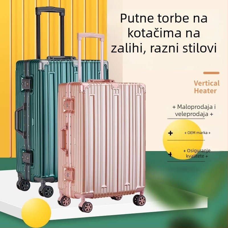 Kufor za ručni prtljag s aluminijskim okvirom i 360° kotačićima, tvrdi kufer, velika kapaciteta, veličine 20/24/28 inča