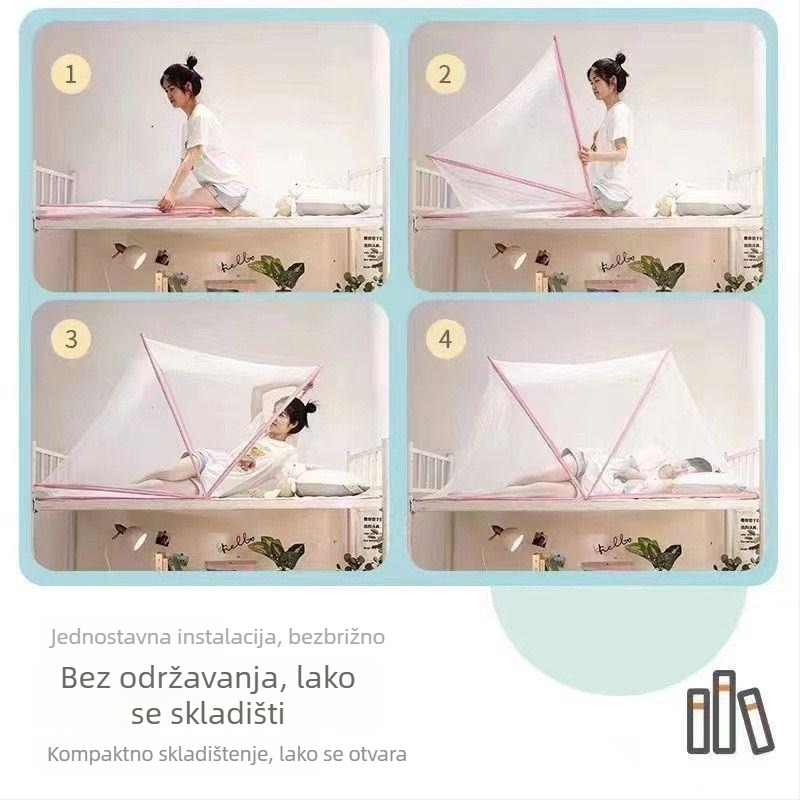 Mreža protiv komaraca za kat kreveta, bez ugradnje, izvlačna i sklopiva