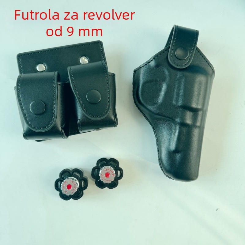 Futrola za revolver 9 mm, oblikovana, taktičko brzo izvlačenje, rekvizita za trening, prava koža, futrola s dvostrukim redom spremnika