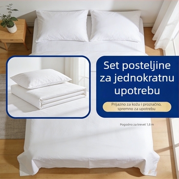 Jednokratni hotelski posteljni set od četiri dijela: plahte, navlaka za jorgan, jastučnice – za poslovna putovanja