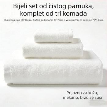 Pamukasti trokomponentni set za hotele i hostele – bijeli kupaonski ručnici, GSM 500, malo otpuštanje vlakana, moguć vezeni logotip