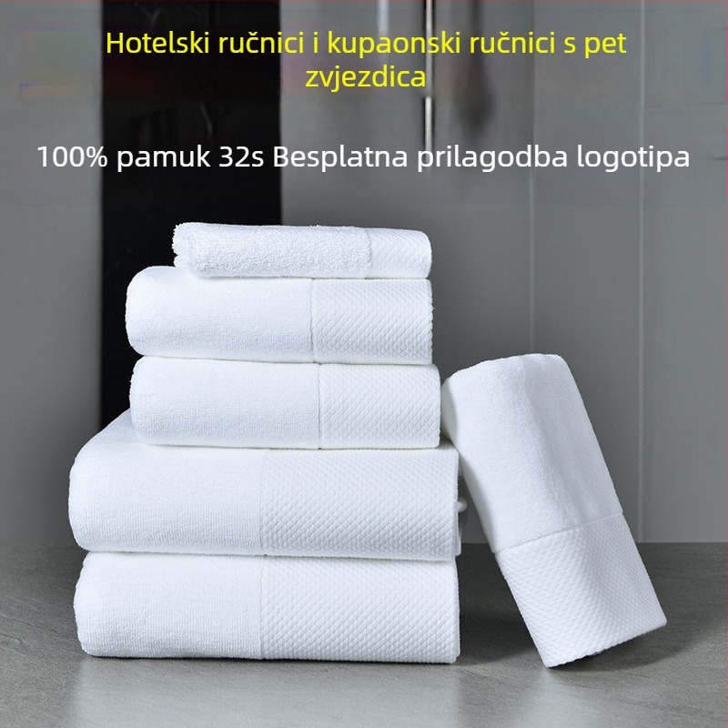 Hotelski ručnici i ručnici za kupanje, upijajući i debeli, 100% pamuk, pogodni za gostinjce, spa i kozmetičke salone, s izvezenim motivom