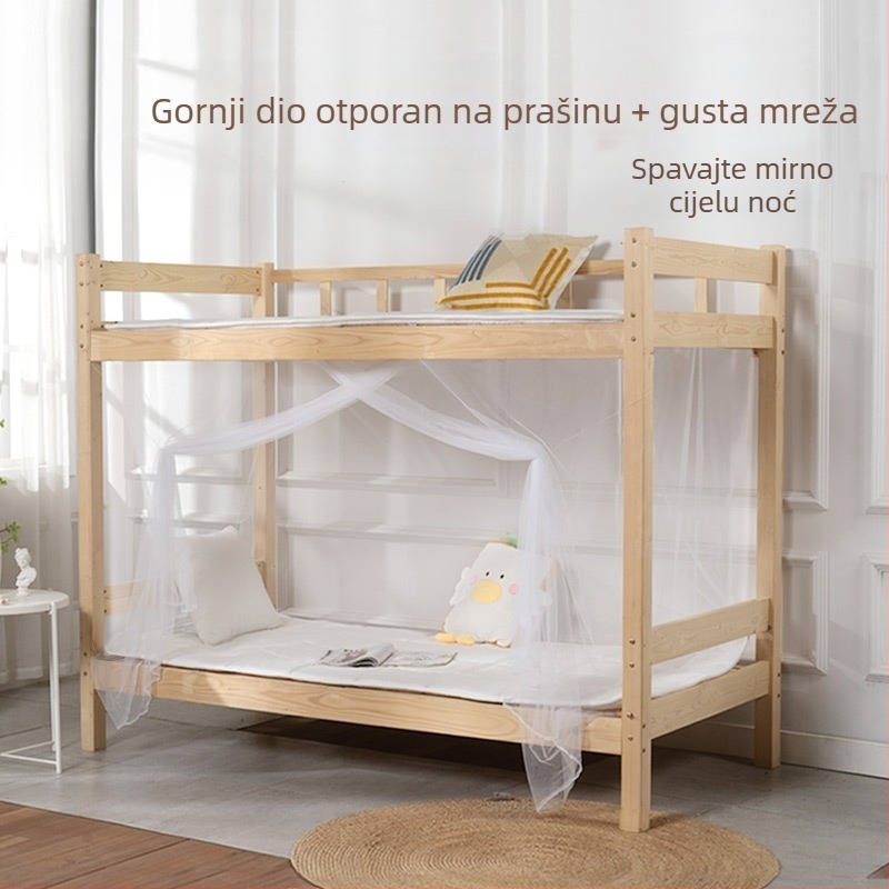 Vješena mreža protiv komaraca za jednokrevetni studentski krevet; pogodna za gornji ili donji kat; ekonomski, jednostavan dizajn.