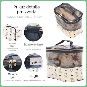 Prilagođena kozmetička torbica u korejskom stilu sa slatkim prozirnim medvjedićem, velika kapaciteta, PU koža