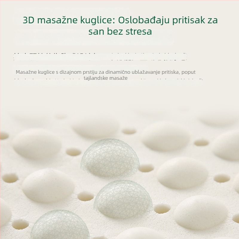 Prirodni lateks jastuk, prozračan jastuk za masažu vrata, pravokutnog oblika, visina 5–10 cm, težina 1–2 kg, pleteni navlaka, sadržaj lateksa preko 90%, za odrasle