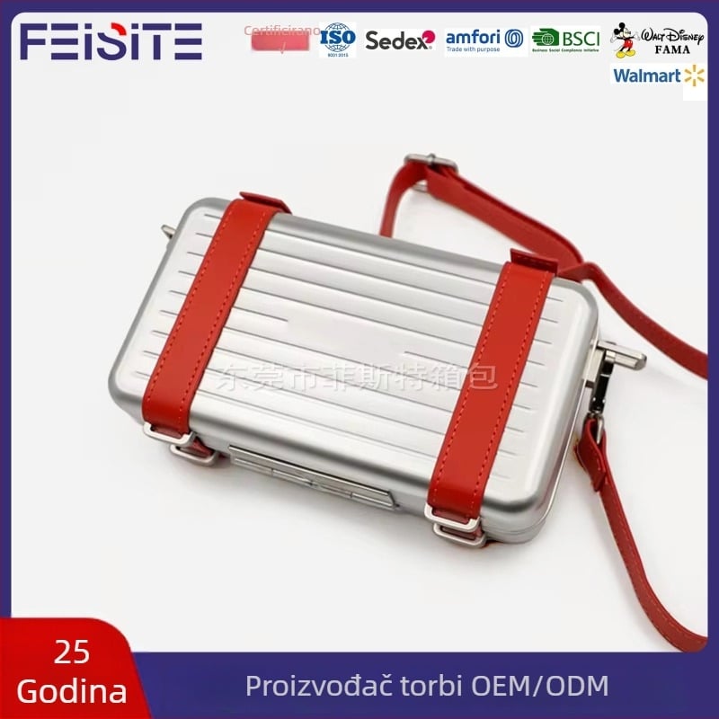 Prilagođena aluminijska legura, 7-inčni tvrdi kozmetički neseser s crossbody remenom, kompaktna kvadratna torbica za šminku