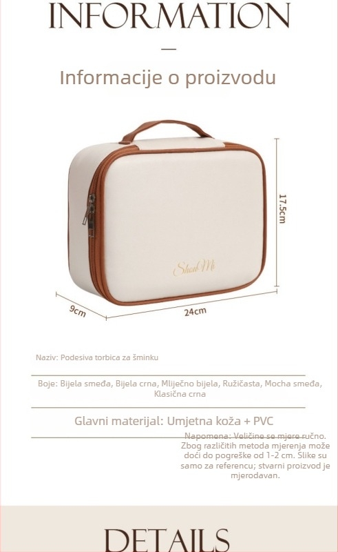 Ženska torbica za kozmetiku za putovanje, velika kapaciteta, prijenosna i elegantna