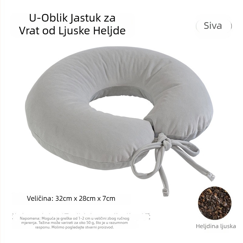 Jastuk za vrat od heljde s ljuskama, U oblik, prijenosni putni jastuk za ured