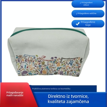 Torba za šminku od platna sa floralnim uzorkom, srednje veličine, horizontalni pravokutni oblik, zatvarač, unutarnja džep, pamucna podstava, meka ručka, pere se, vodootporna, prijenosna, preklopiva