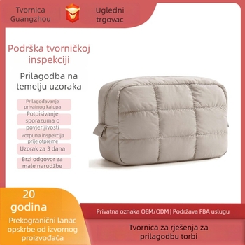 Prešivana pufasta torbica za makeup za putovanja, prijenosna torbica za kozmetiku, izrađena po mjeri