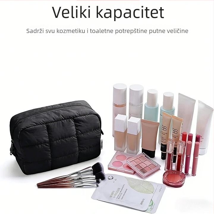 Prešivana pufasta torbica za makeup za putovanja, prijenosna torbica za kozmetiku, izrađena po mjeri